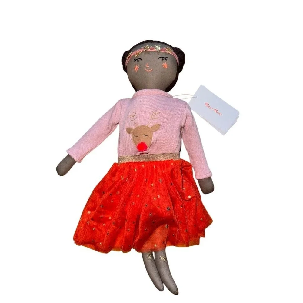 Meri Meri Holly Festive Christmas Holiday rag cloth Plush Doll with Braided Hair